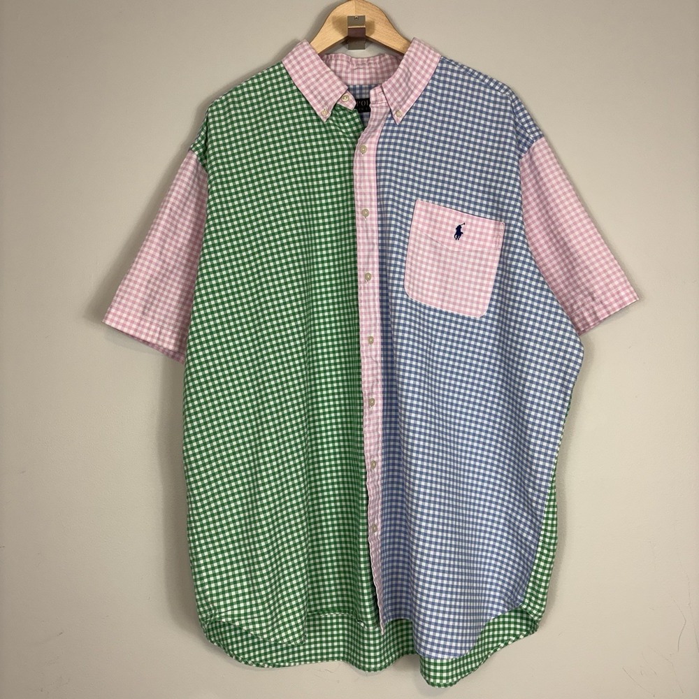 Polo Ralph Lauren Mens 2XB Classic Fit Multi Color Gingham Check Short Sleeve